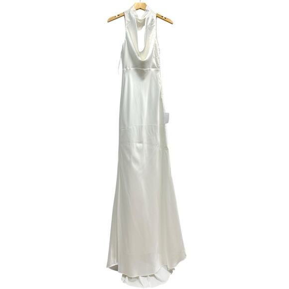Lulus Gorgeous Vow White Satin Mock Neck Cowl Mermaid Maxi Dress size XS NWT - Picture 6 of 8